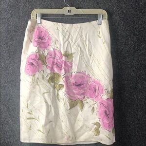 Ann Taylor loft women’s skirt size 8, 100% linen, pink floral ivory